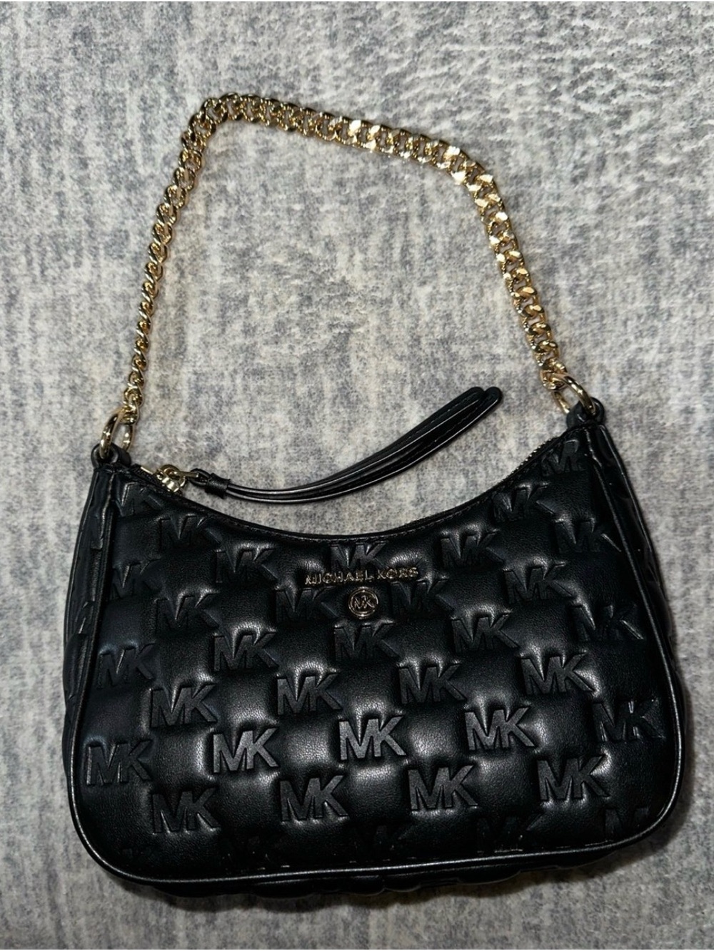 Michael Kors Black Quilted MK Embossed Chain Shoulder Bag